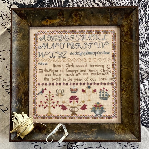 Counted Cross Stitch, Hannah Clark 1837, Sampler, Inspirational, Reproduction Sampler, Antique Reproduction, Hands to Work