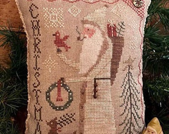 Cross Stitch Pattern, Simply Santa, Cinnamon Stick Santa 29, Cardinal, Christmas Decor, Pillow, Primitive, Homespun Elegance, PATTERN ONLY