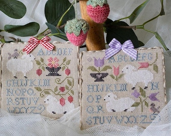Counted Cross Stitch Pattern, Dans ma Prairie, Printemps Ete, Alphabet, Sheep, Pillow Ornament, Flowers, Collection Tralala, PATTERN ONLY
