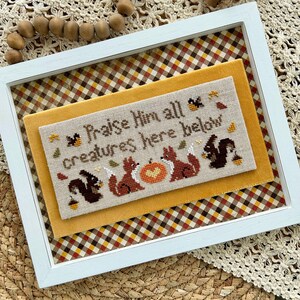 Counted Cross Stitch Pattern, Autumn Doxology, Fall Decor, Inspirational, Fox, Squirrel, Pumpkin, Sweet Wing Studio, PATTERN ONLY