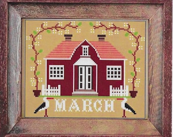 Counted Cross Stitch Pattern, March Cottage, I'll Be Home Series, Spring Decor, Country Rustic, Twin Peak Primitives, PATTERN ONLY