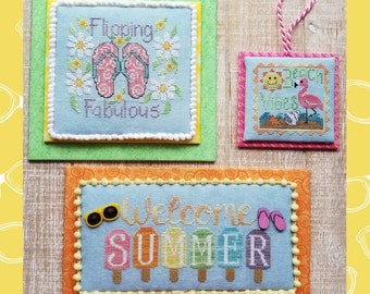 Counted Cross Stitch, Summer Vibes, Flip Flops, Flamingo, Summer Decor, Beach Decor, Summer Sun, Waxing Moon Designs, PATTERN ONLY