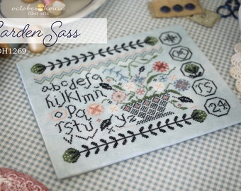 PRE-Order, Counted Cross Stitch Pattern, Garden Sass, Alphabet, Cottage Sampler, Vintage Decor, October House Fiber Arts, PATTERN ONLY