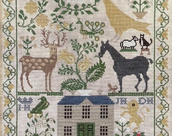 Counted Cross Stitch Pattern, Mary Hill 1854, Antique Reproduction Sampler, Deer, Horse, Needlework Press, PATTERN ONLY