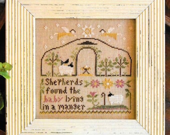Counted Cross Stitch Pattern, Born in a Manger, Christmas Decor, Nativity, Cross Stitch, Scripture, Little House Needlework, PATTERN ONLY