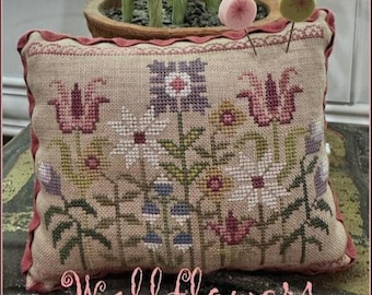 Counted Cross Stitch Pattern, Wallflowers, Pillow Ornament, Bowl Filler, Pincushion, Flower Motifs, The Scarlett House, PATTERN ONLY