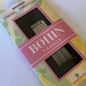 Embroidery Needles, Crewel Needles, Bohin, #9 Embroidery Needles, Crewel Embroidery, Hand Stitchery, Heirloom Embroidery, Fine Point Needles