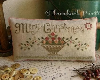 Counted Cross Stitch, Christmas Fruit Basket, Christmas Decor, Primitive Decor, Christmas Sampler, Threadwork Primitives, PATTERN ONLY