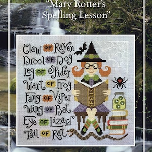 Counted Cross Stitch Pattern, Mary Rotter&#39;s Spelling Lesson, Bowl Filler, Halloween Decor, Silver Creek Samplers, PATTERN ONLY