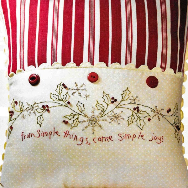 Embroidery Pillow Pattern, Simple Joys of Winter, Winter Decor, Cottage Decor, Crabapple Hill Studio, Quilted Pillow, PATTERN ONLY