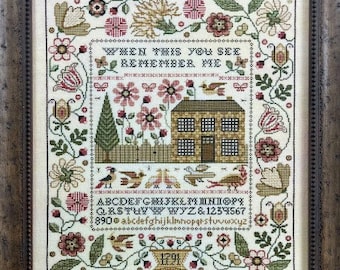 Counted Cross Stitch Pattern, Remember Me, Garden Decor, Memory Sampler, Birds, Flowers, Teresa Kogut, PATTERN ONLY