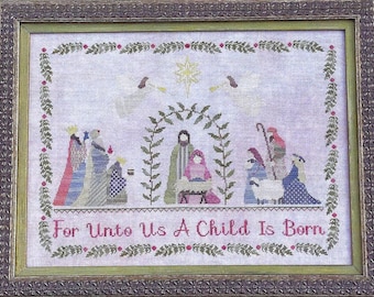 Counted Cross Stitch, A Child is Born, Christmas Decor, Nativity Scene, Baby Jesus, Star, Religious, Under the Garden Moon, PATTERN ONLY