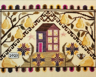 Counted Cross Stitch, Pear Hill, Country Chic, Farmhouse Decor, Saltbox House, Gigi Reavis, The Artsy Housewife, PATTERN ONLY