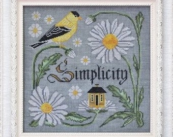 Counted Cross Stitch Pattern, There is Beauty in Simplicity, Songbird's Garden, American Goldfinch, Daisy, Cottage Garden, PATTERN ONLY