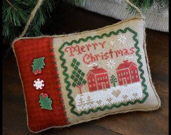 Counted Cross Stitch, Merry Christmas Pillow, Christmas Ornament, Christmas Pillow, Peppermint, Little House Needleworks, PATTERN ONLY