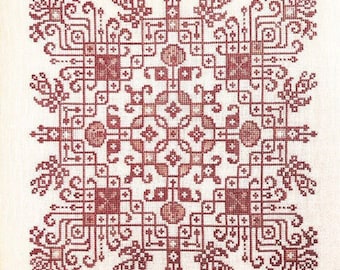 Counted Cross Stitch Pattern, Rangoli Lace, Indian Tribute, Tuck Pillow, Monochromatic, Tracy Horner, Ink Circles, PATTERN ONLY