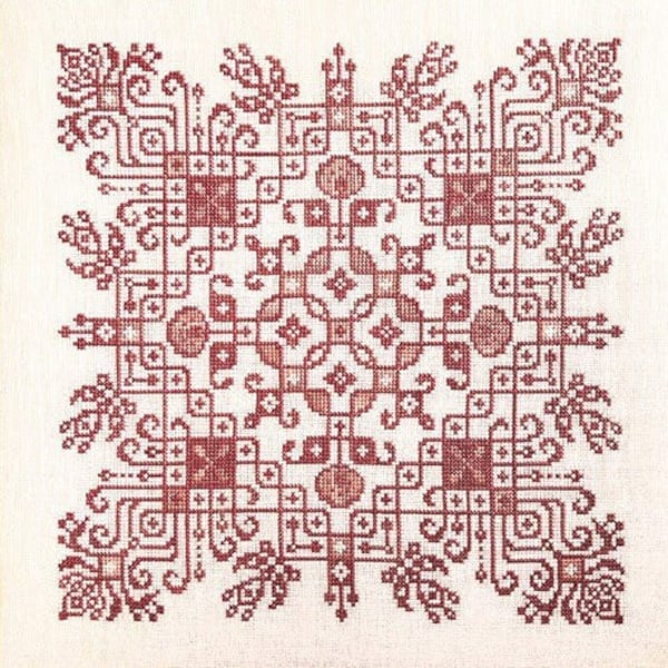 Counted Cross Stitch Pattern, Rangoli Lace, Indian Tribute, Tuck Pillow, Monochromatic, Tracy Horner, Ink Circles, PATTERN ONLY