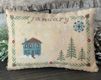 Counted Cross Stitch Pattern, Cottage Series, Monthly Cottage Series, Pillow Ornaments, From the Heart, NeedleArt by Wendy, PATTERN ONLY