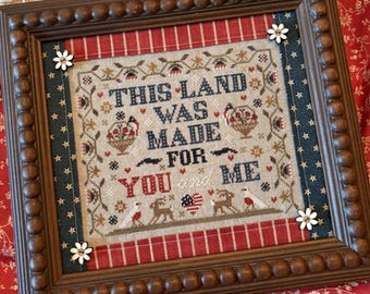 Counted Cross Stitch, This Land, Patriotic, Americana, Eagle, Patriotic Decor, Quaker Motifs, Shakespeare's Peddler, PATTERN ONLY