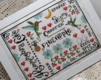 Counted Cross Stitch Pattern, Hummingbird Cake, Bird Motif, Cake Ingredients, Flower Motifs, KiraLyn's Needlearts, PATTERN ONLY