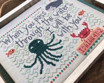 Counted Cross Stitch Pattern, Deep Waters, Inspirational, Beach Decor, Octopus, Whale, Ocean, Sweet Wing Studio, PATTERN ONLY