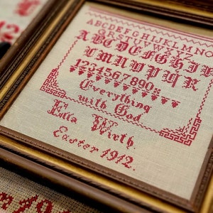 Counted Cross Stitch Pattern, Ella Wirth 1912, Alphabet Sampler, Reproduction Sampler, Verse, Quaint Rose Needlearts, PATTERN ONLY