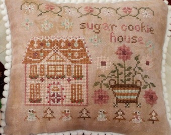 Counted Cross Stitch Pattern, Sugar Cookie House, Cross Stitch Pillow, Ornament, Bowl Filler, Pansy Patch Quilts and Stitchery, PATTERN ONLY
