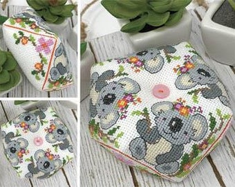 Counted Cross Stitch Pattern, Koala Biscornu, Bamboo Shoots, Koalas, Pincushion, Pin Keep, Kingdom Animal, Tiny Modernist, PATTERN ONLY