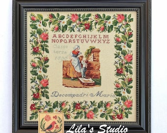 Counted Cross Stitch Pattern, Maria Decompadri 1896, Antique Reproduction, Reproduction Sampler, Lila's Studio, PATTERN ONLY