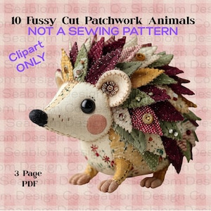 Paquete de imágenes prediseñadas de animales acolchados, PDF imprimible con recorte preciso, animales de patchwork, arte para diario creativo, NO es un patrón de costura.