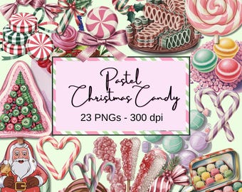 Pastel Christmas Candy png Bundle | Christmas Sweets Clipart | Xmas Candy Pastel Group | Peppermint Candy Cane png | Ribbon Candy png