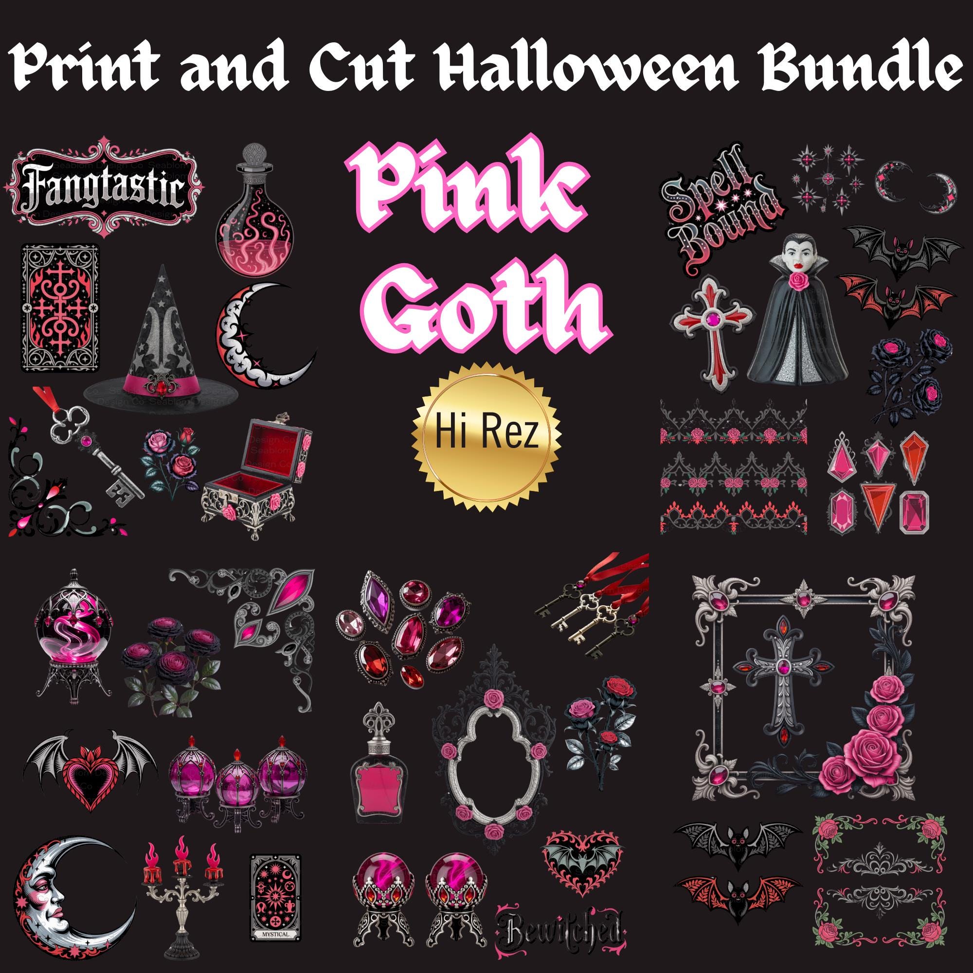 Vampiro Rosa Paquete de imágenes prediseñadas de Halloween gótico rosa / Imágenes ...