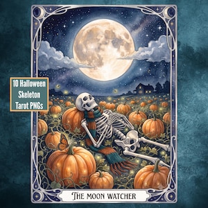 Cartas de tarot de esqueletos de Halloween PNG / Más allá del velo / Imágenes prediseñadas de Halloween con temática de brujas / Descarga digital de acuarela gótica