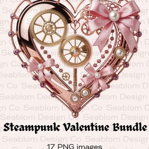 Steampunk Valentines png Bundle | Mechanical Hearts | Mechanical Valentines Ephemera | Metal Heart Art png | Romantic Steampunk
