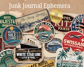 Vintage Travel Junk Journal Ephemera | Retro Hotel Travel Stickers | Antique Travel Ephemera | Retro Travel Sticker pngs | Retro Hotel Tag