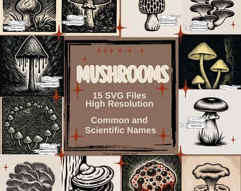 Vintage Woodcut Mushroom svg Bundle | Morel Mushroom svg | Retro Fungi svg Bundle | Moody Mushroom Bundle svg | Cricuit svg Mushrooms