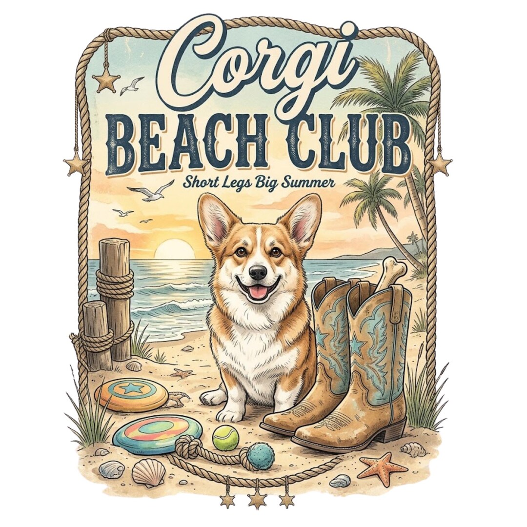 Corgi Rodeo Corgi Beach Club PNG, Coastal Cowgirl Dog PNG, Cute Corgi Lover Design ...