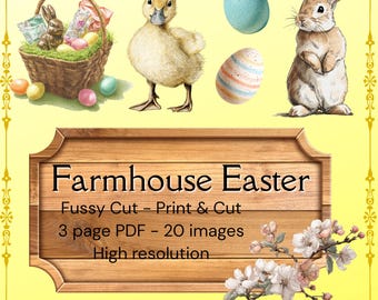 Farmhouse Easter Fussy Cut Collection | Cottagecore Easter Print and Cut Bundle | Easter Graphics | Rustic Easter | Woodland Bunny