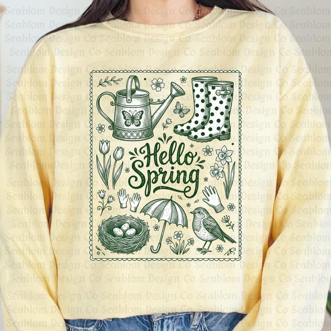Hello Spring Doodle Collage Png | April Showers Design | Rain Boots Png ...