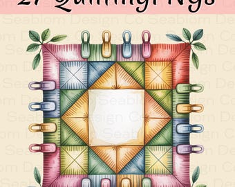 Näh- und Quilt-Clipart-Bundle | 27 Aquarell-PNG-Dateien | Nähmaschine, Quiltblöcke, Garn, Schere, Fingerhut | Junk-Journal-Sticker
