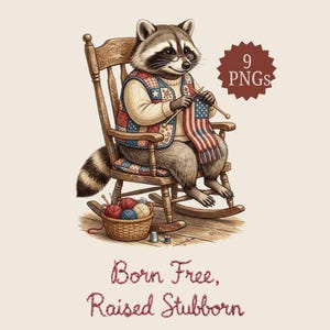 Paquete PNG de Feral Since 1776 / Grandmillennial 4th of July / Raccoon Patriotic / 250th America / Patchwork Embroidery Americana Digital