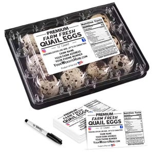 Jumbo Quail Egg Cartons with Custom Farm Labels for Coturnix Bobwhite Quail