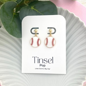 18K Gold Plated Baseball Earrings: Enamel Sports Studs