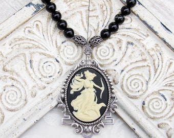 Artemis the Huntress Cameo Onyx Necklace Gemstone Beaded Greek Roman Goddess Diana