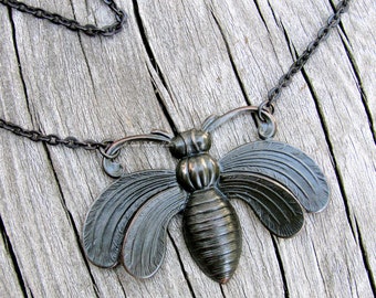 Midnight Bee Art Nouveau Necklace distressed metals patina copper melissae