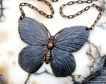 Dark Noir Butterfly Fantasy Necklace with Vintaj Patina Brass Metals