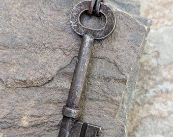 KLEIDOPHOROS Devotional Key Necklace, made with recycled iron, leather cord, copper metals, Hekate, key bearer
