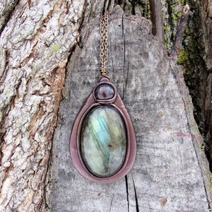 Labradorite and Amethyst Necklace, artisan crafted, handmade polymer clay pendant with chain image 3