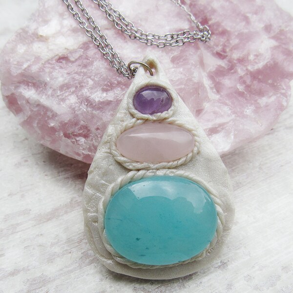 Starseed Amethyst & Quartz Gemstone Pendant Necklace