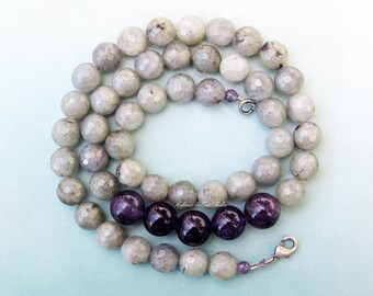 Labradorite and Amethyst Gemstone Beaded Necklace crystal